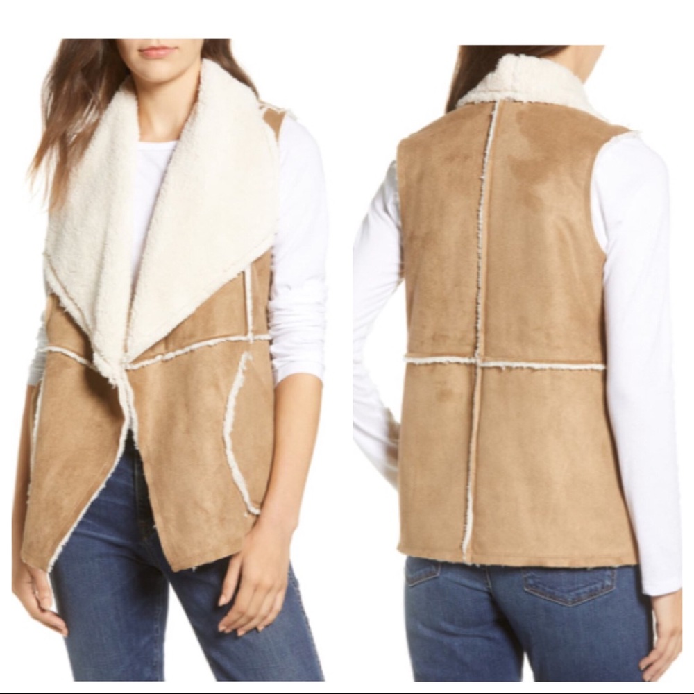 NWT Caslon Reversible Faux Shearling Camel Vest